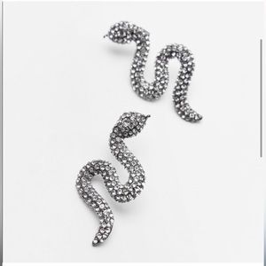 NEW ZARA SNAKE EARRINGS SILVER METAL RHINESTONE CRYSTAL SPARKLE GLITTER Party